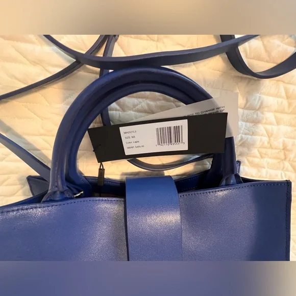 Halston Heritage Navy Blue Italian Leather Tote. NWT - Picture 5 of 6